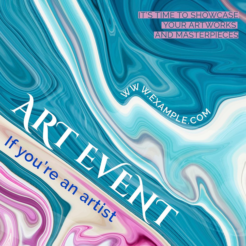 Liquid marble editable template vector with art exhibition text