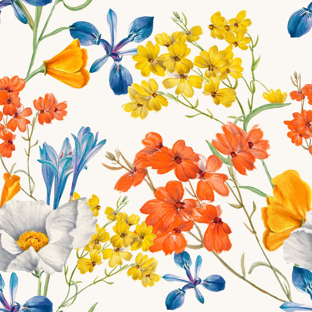 Colorful floral seamless pattern background, remixed from public domain artworks