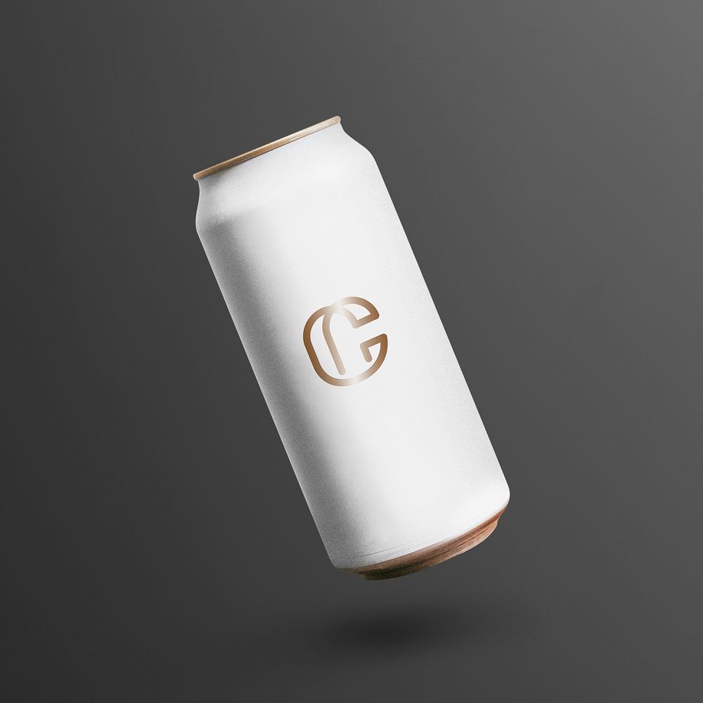 Floating soda can with logo and copy space