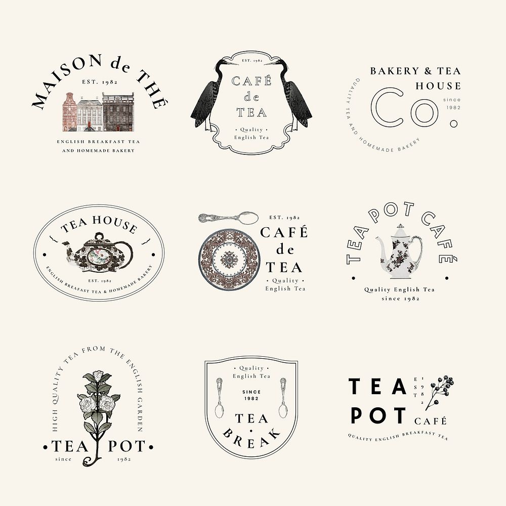 Vintage cafe badge illustration set, remixed from public domain artworks