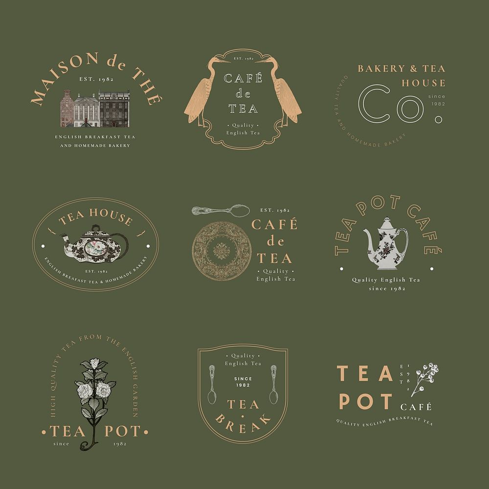 Aesthetic cafe logo illustration set, remixed from public domain artworks