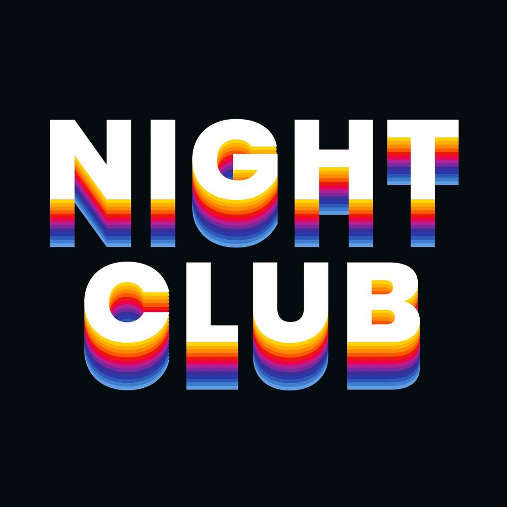 Night club text in colorful retro font