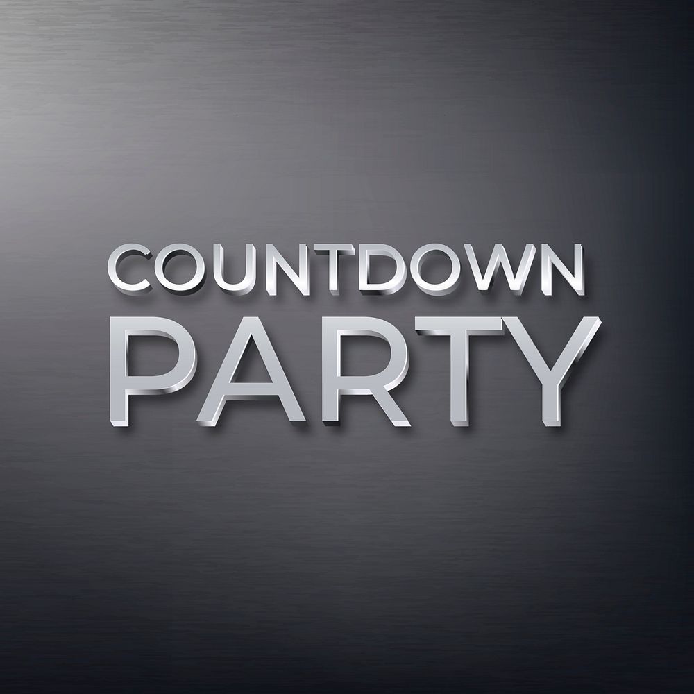 Countdown party text in metallic font