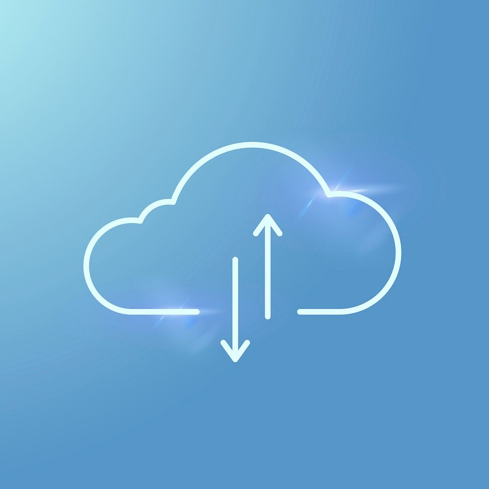 Blue neon cloud icon digital networking system