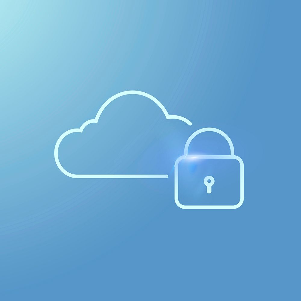Blue cloud security icon vector digital networking system
