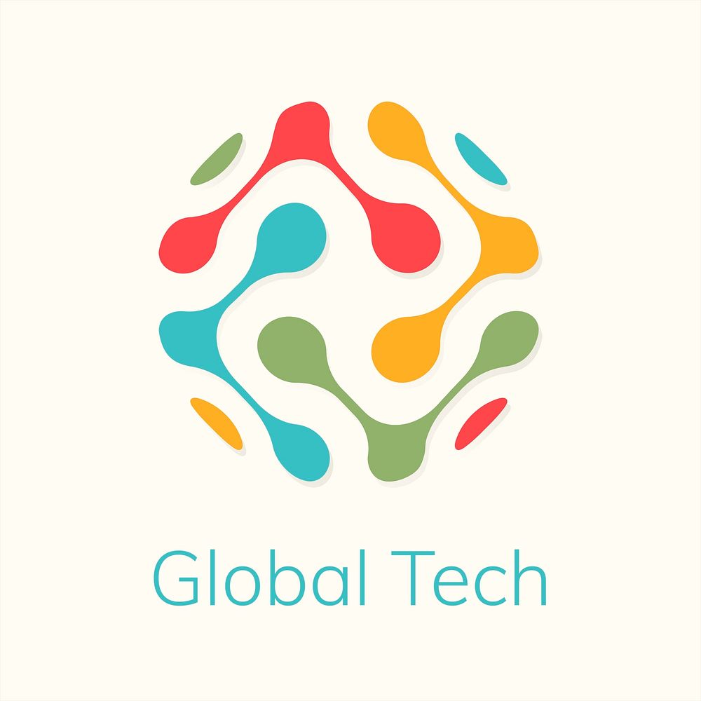 Abstract globe technology logo psd with global tech text in colorful tone