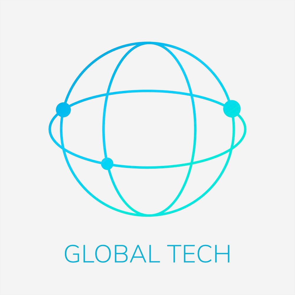 Global network technology logo psd with global tech text in blue tone