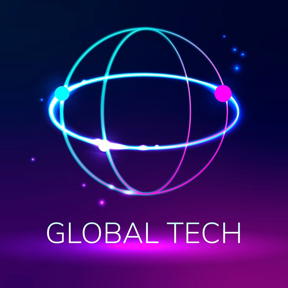 Global network technology logo psd with global tech text in purple tone
