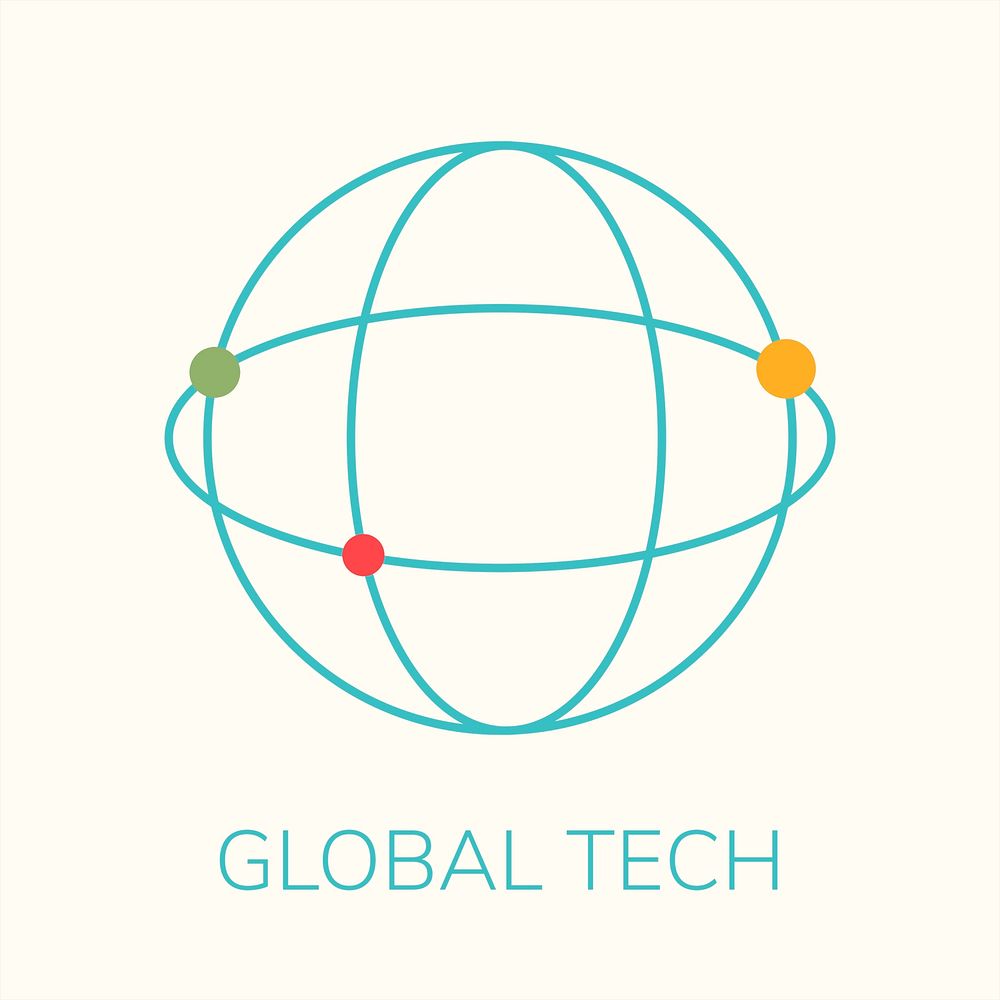 Global network technology logo psd with global tech text in blue tone