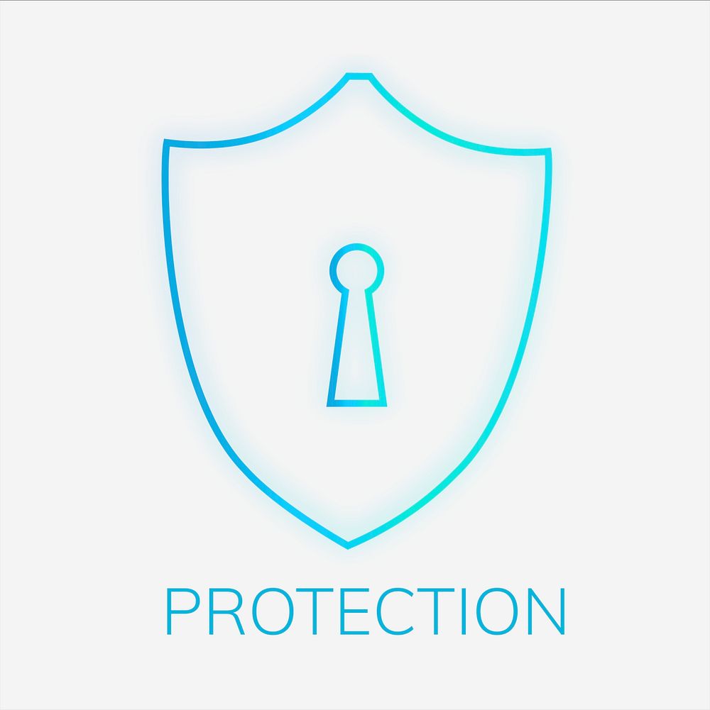 Technology logo psd with shield lock icon in blue tone