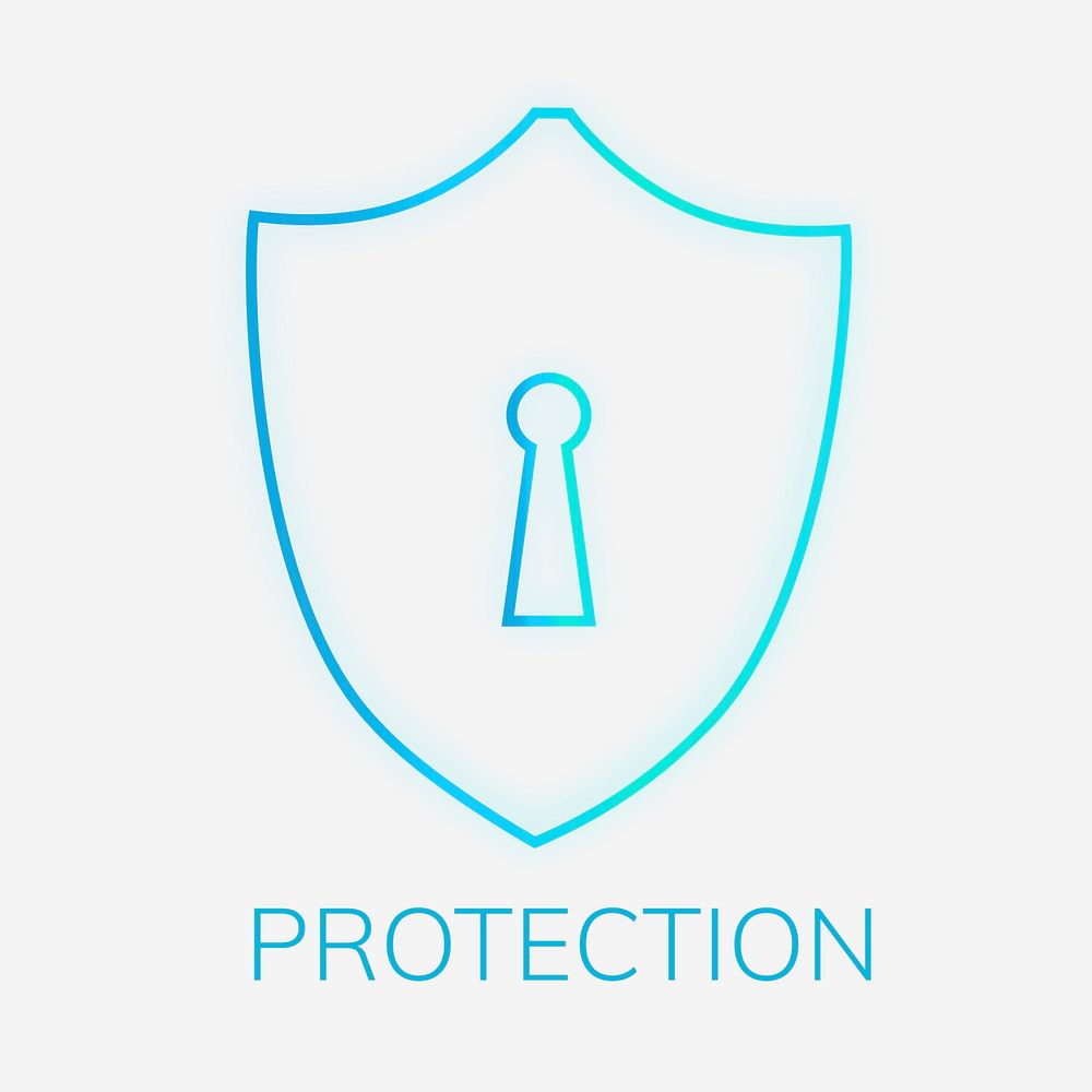 Technology logo with shield lock icon in blue tone