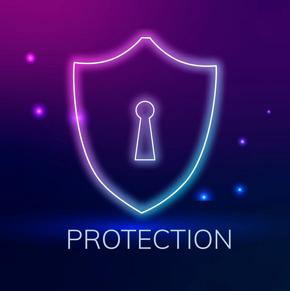Technology logo psd with shield lock icon in purple tone