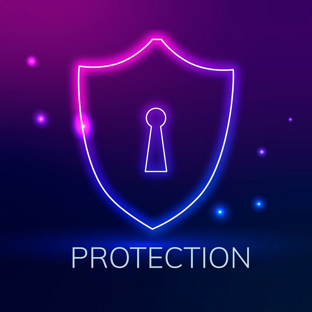Technology logo with shield lock icon in purple tone