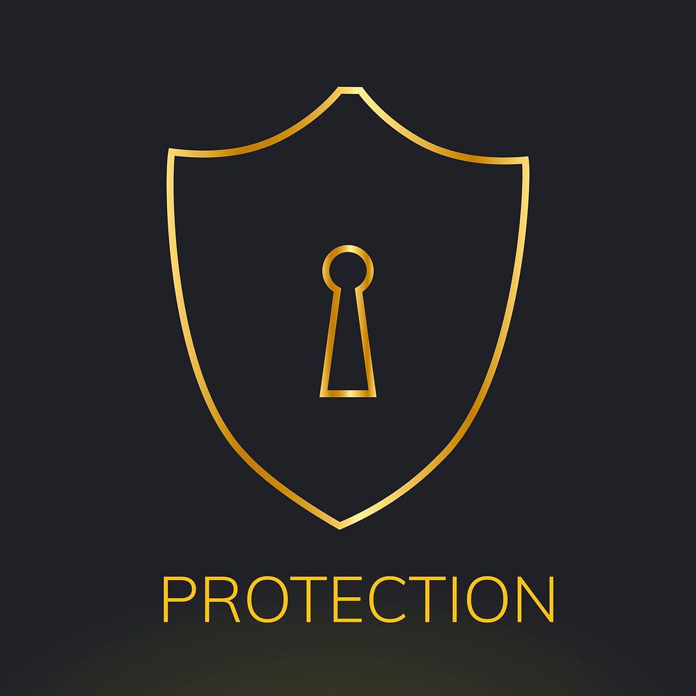 Technology logo psd with shield lock icon in gold tone