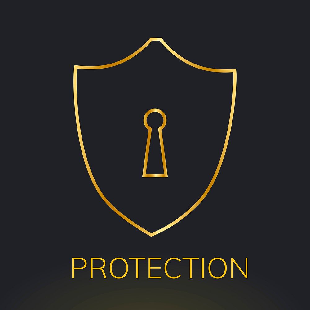 Technology logo vector with shield lock icon in gold tone