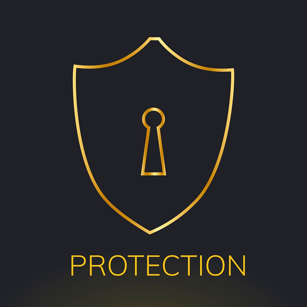 Technology logo with shield lock icon in gold tone