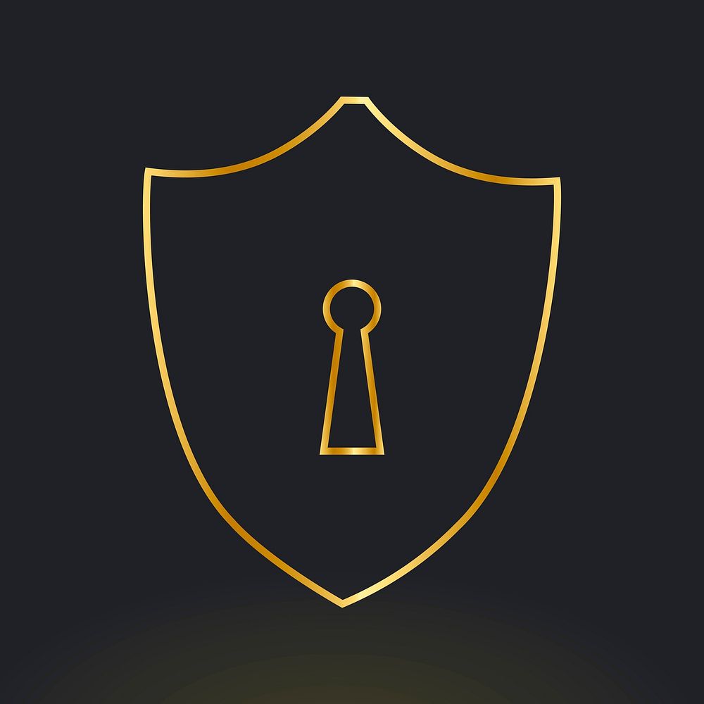 Shield lock icon vector in gold tone