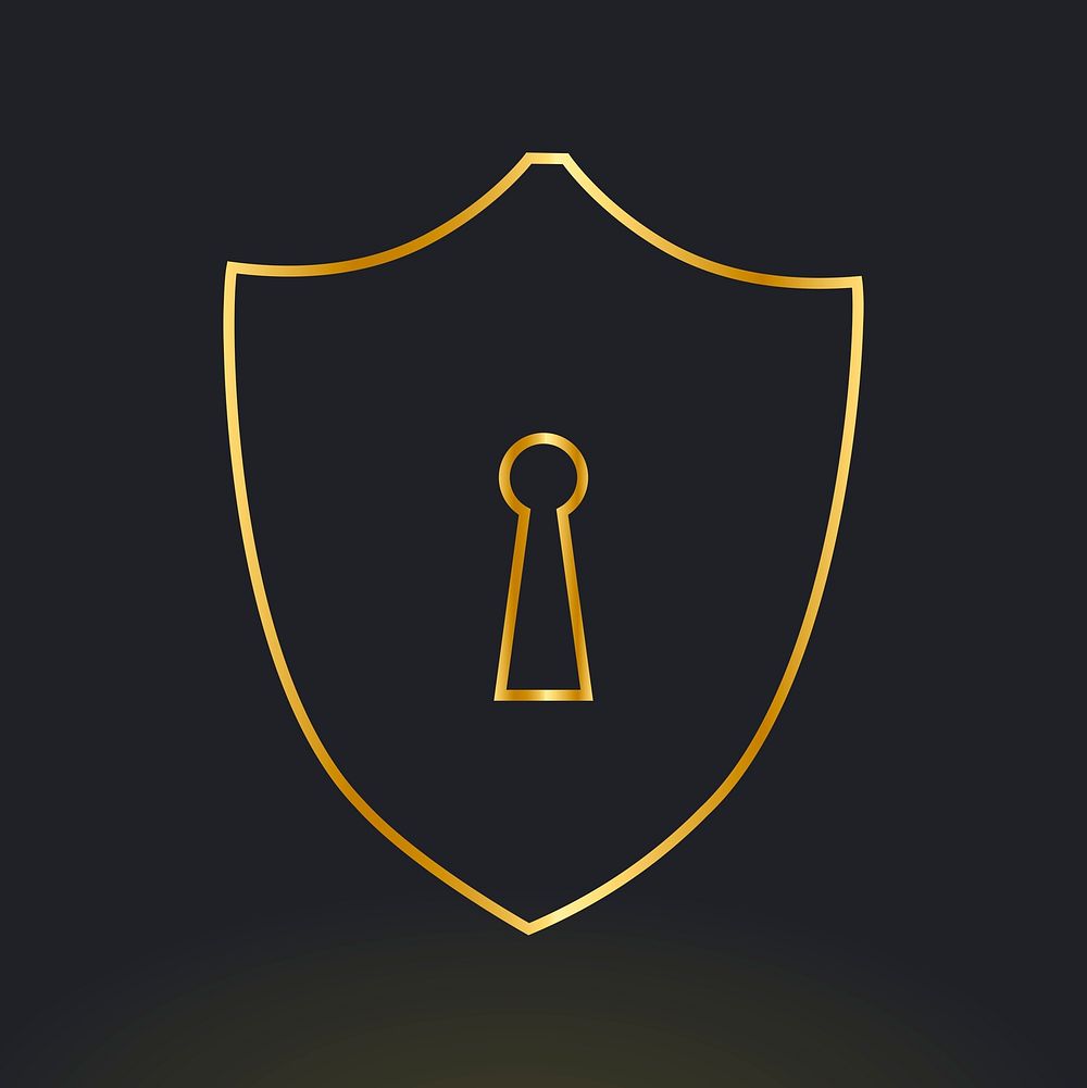 Shield lock icon psd in gold tone