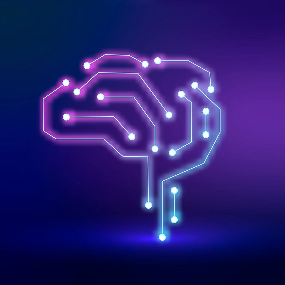 AI technology connection brain icon in purple digital transformation concept