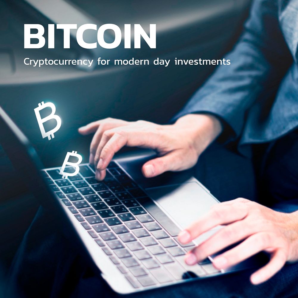 Bitcoin financial technology with businesswoman using laptop background