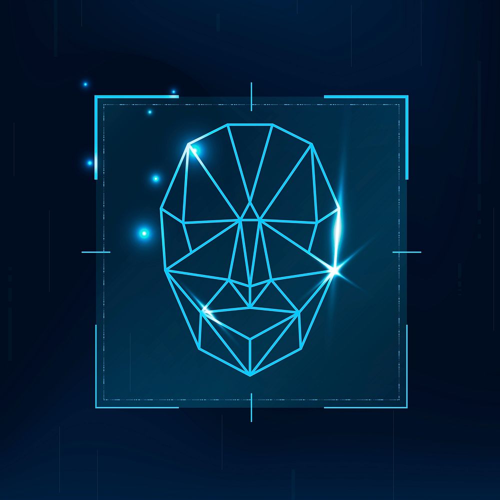 Face recognition biometric scan cyber security technology in blue tone
