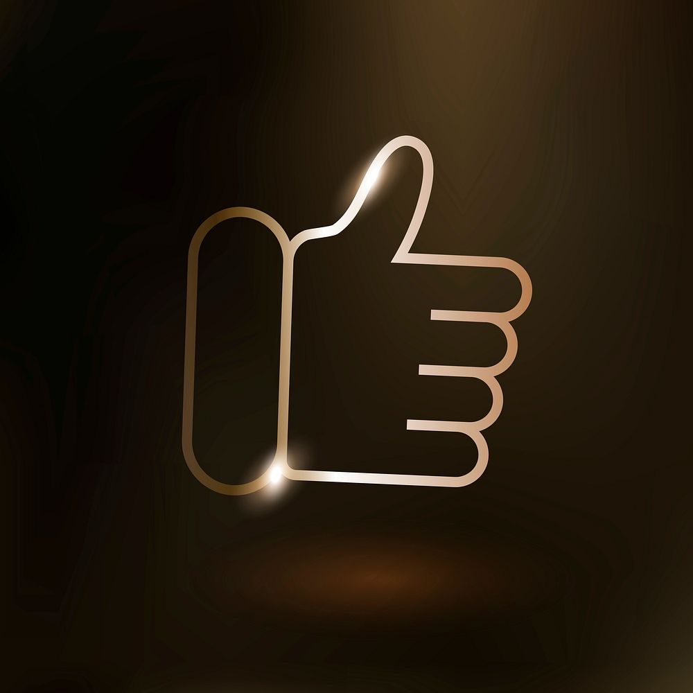 Thumbs up vector technology icon in gold on gradient background