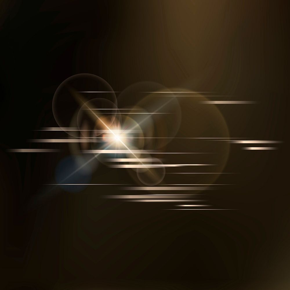 Lens flare vector technology icon in gold on black background