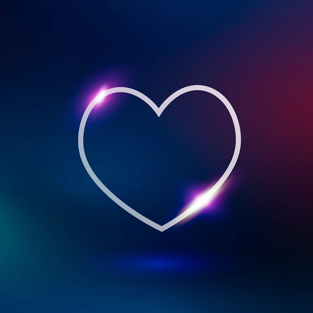 Heart technology icon in neon purple on gradient background