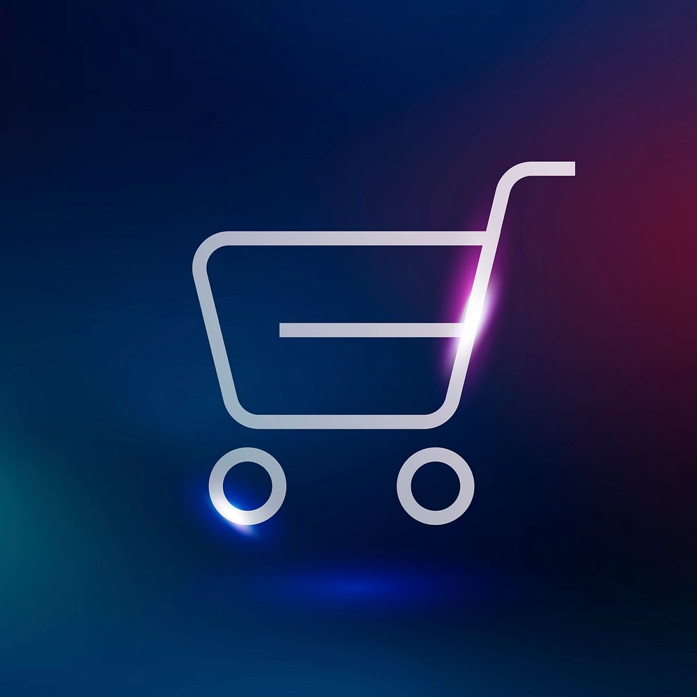 Shopping cart technology icon in neon purple on gradient background