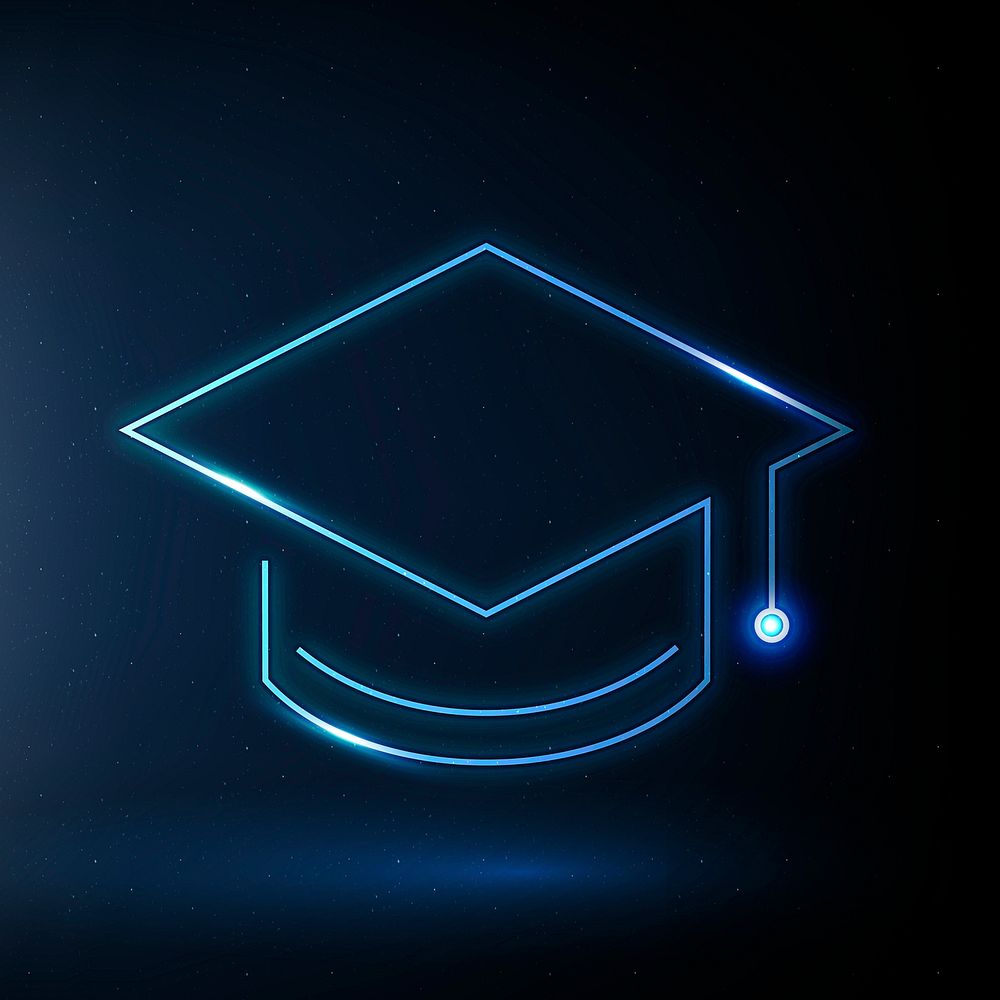 Graduation cap education icon blue digital graphic