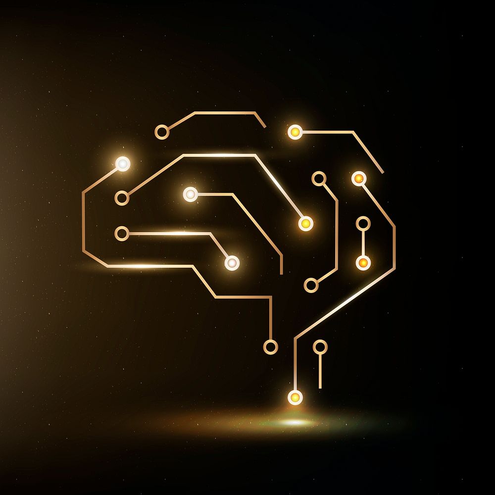 AI technology education icon gold digital graphic