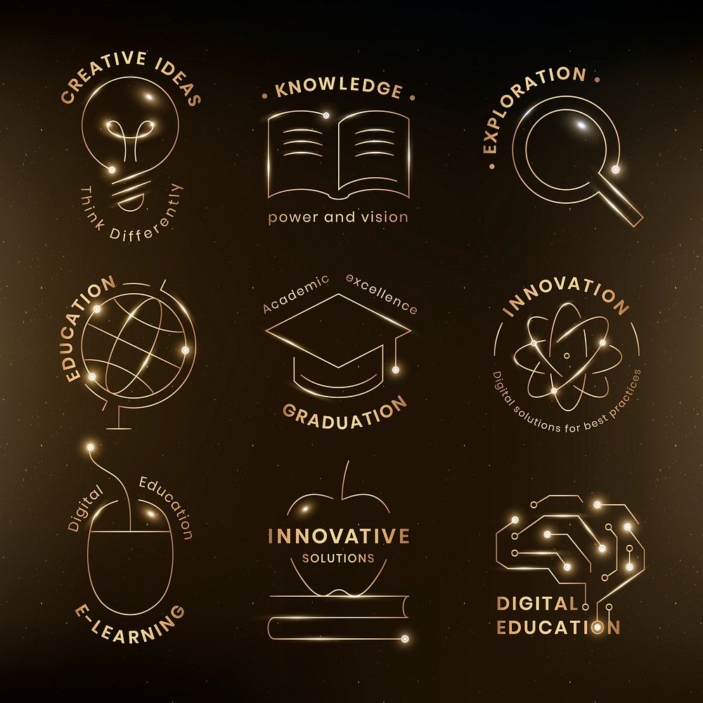 Education technology logo in gold graphic set