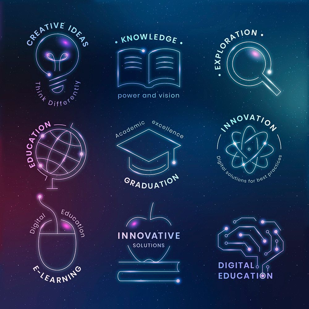 Education technology logo in neon graphic set