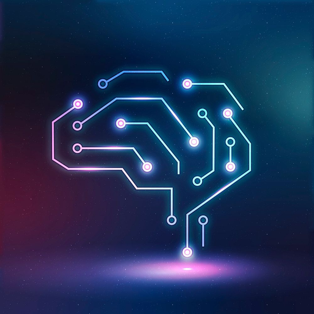 AI technology education icon neon digital graphic