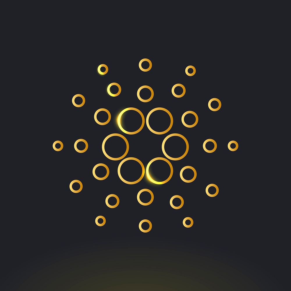 Cardano blockchain cryptocurrency icon in gold open-source finance concept