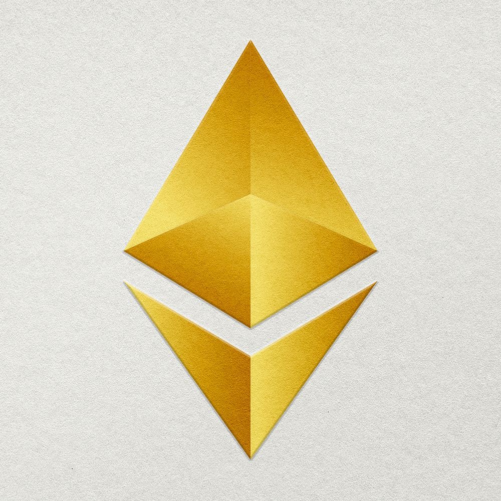 Ethereum blockchain cryptocurrency icon in gold open-source finance concept