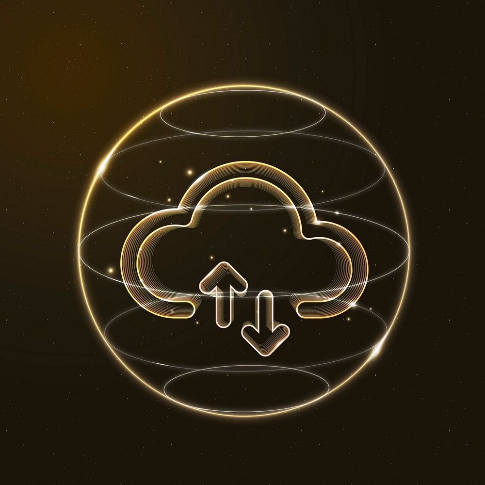 Cloud network technology icon in gold on gradient background