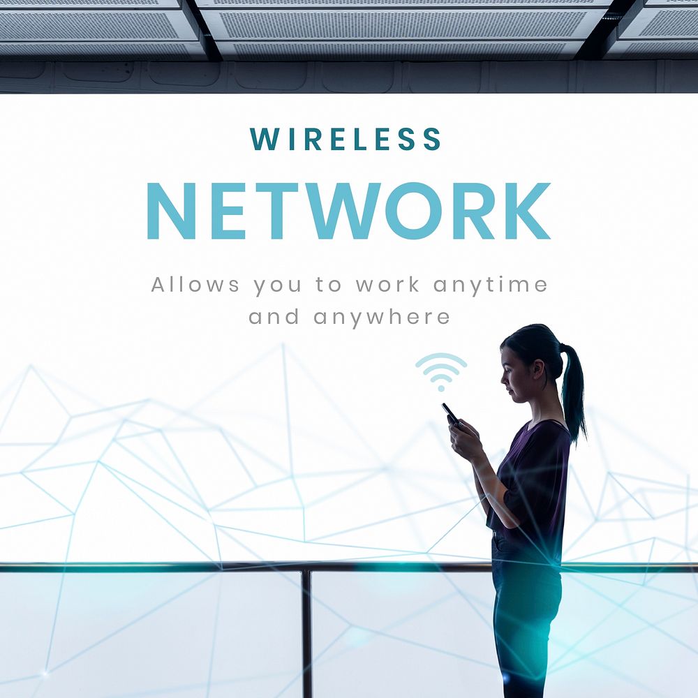 Wireless network technology template vector digital communication social media post
