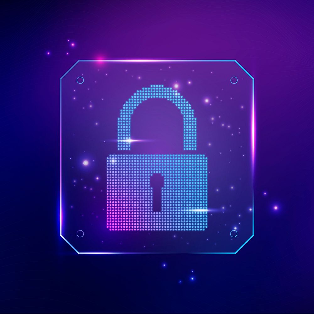 Lock cyber security technology symbol in purple tone