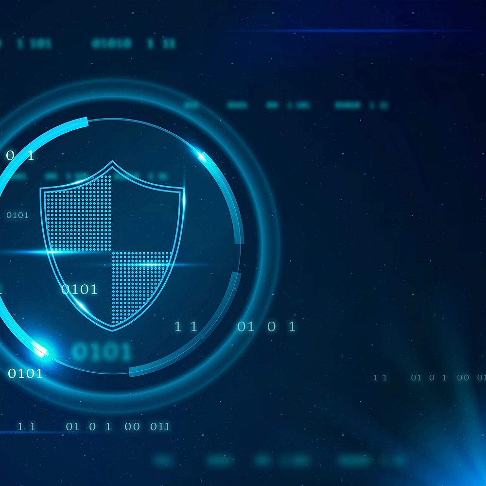 Cyber security technology background vector with data protection shield icon in blue tone