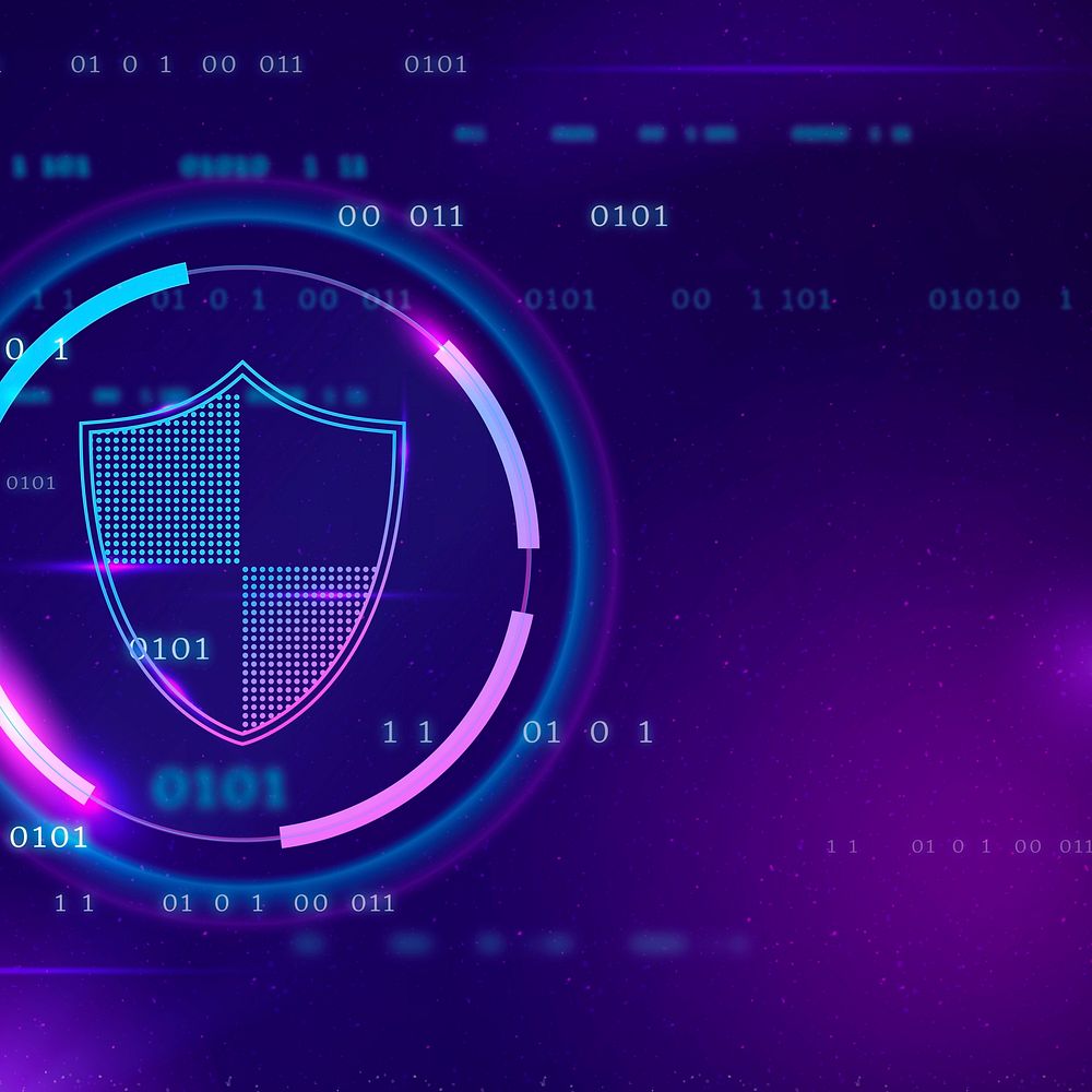 Data protection shield background cyber security technology in purple tone