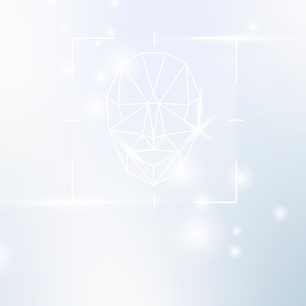 Facial recognition scanner background cyber security technology in white tone
