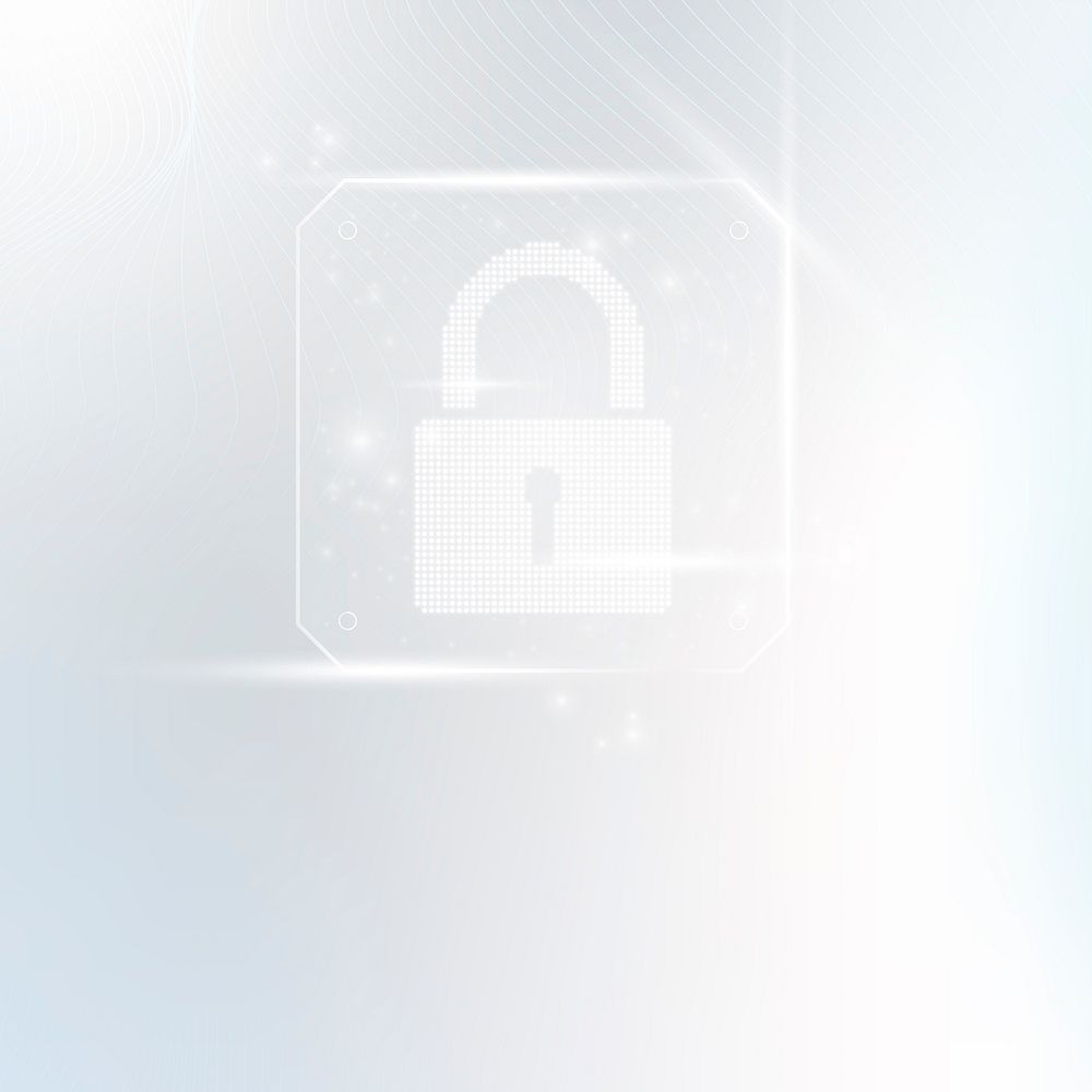 Cyber security technology background with data lock icon in white tone