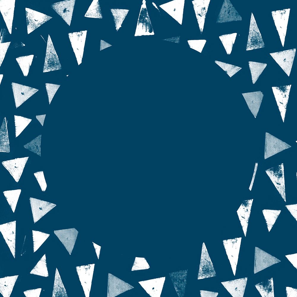 White triangle block print pattern frame on indigo background