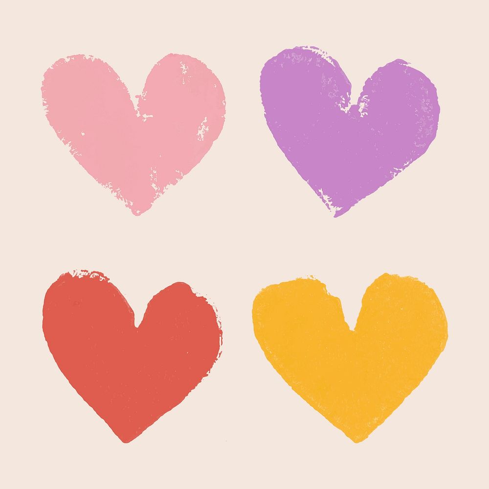Colorful heart stamps vector handmade artwork set