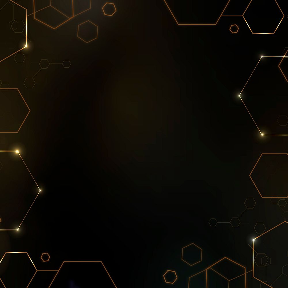 Digital technology background with hexagon frame in gold tone