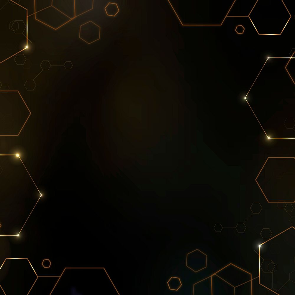 Digital technology background vector with hexagon frame in gold tone