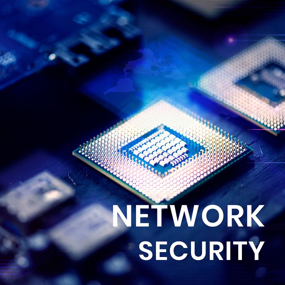 Network security banner template vector with computer chips background