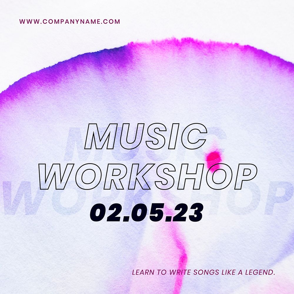 Music workshop colorful template vector in chromatography art social media ad