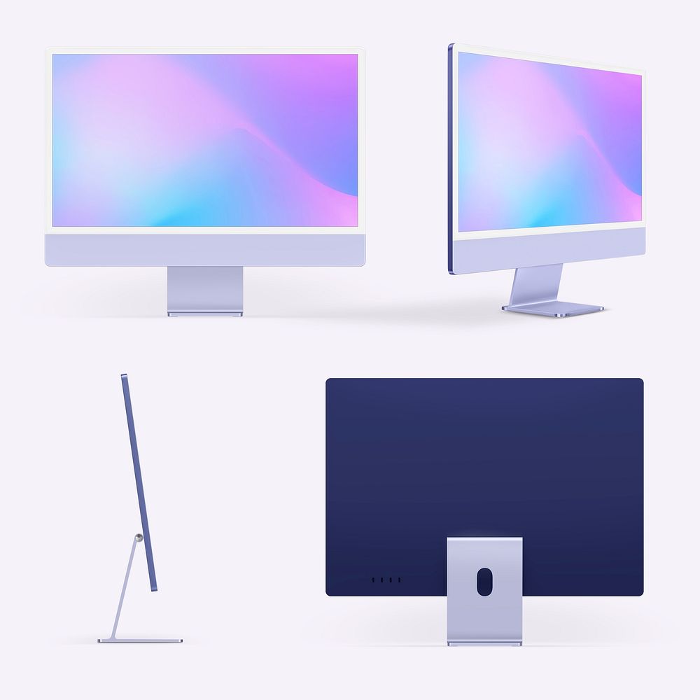 Purple minimal computer desktop digital device with design space set
